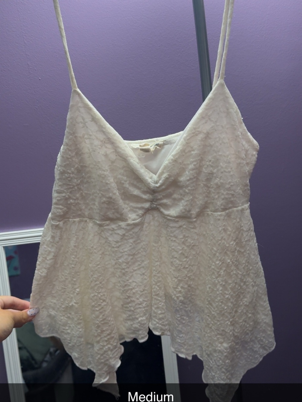 Women's Cream Textured Spaghetti Strap Top